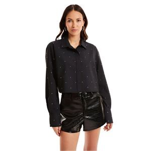 Noli Crop Button Up Top Embellished Long Sleeve Black M